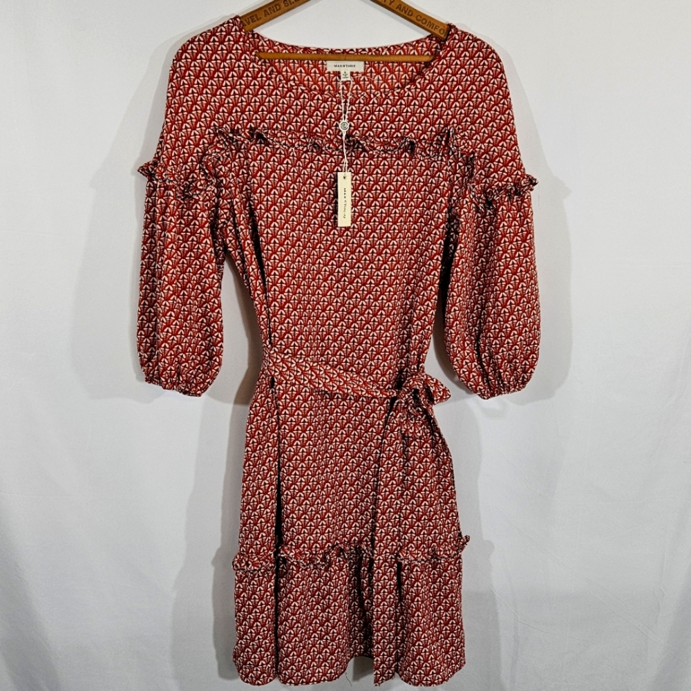 Max Studio Crepe Tie Waist Printed Women's Mini Dress Size: S NWT